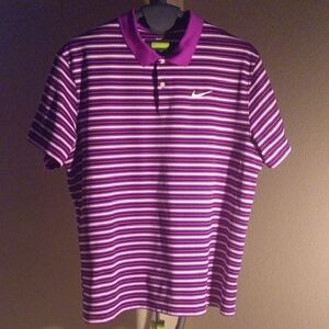 Nike Men's Purple, White And Black Striped Golf Polo Shirt Size XXL